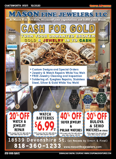 Mason Fine Jewelers, Chatsworth, coupons, direct mail, discounts, marketing, Southern California