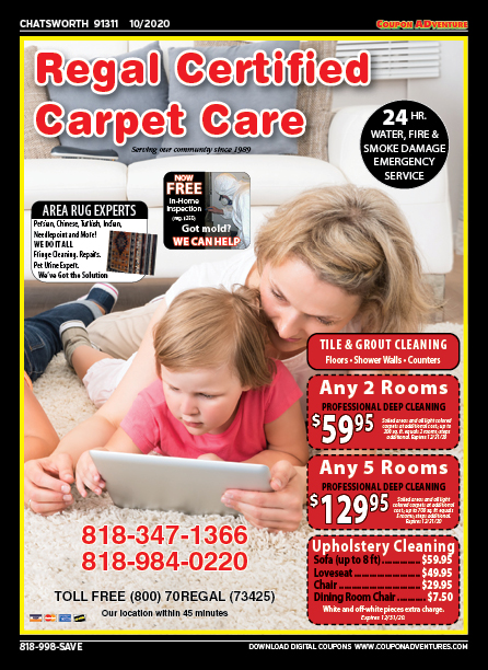 Regal Certified Carpet Care, Chatsworth, coupons, direct mail, discounts, marketing, Southern California