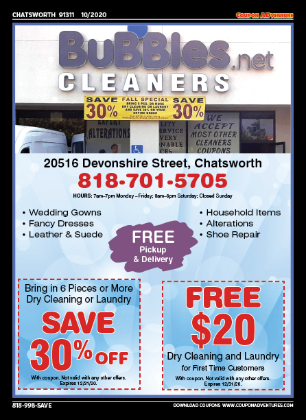 Bubbles.net Cleaners, Chatsworth, coupons, direct mail, discounts, marketing, Southern California