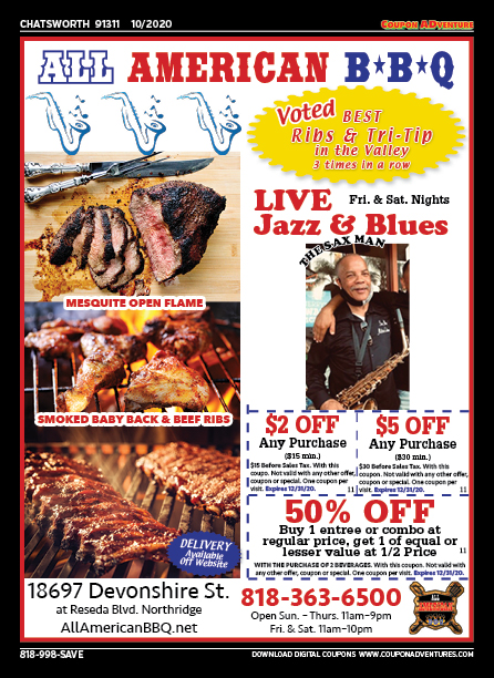 All American BBQ, Chatsworth, coupons, direct mail, discounts, marketing, Southern California