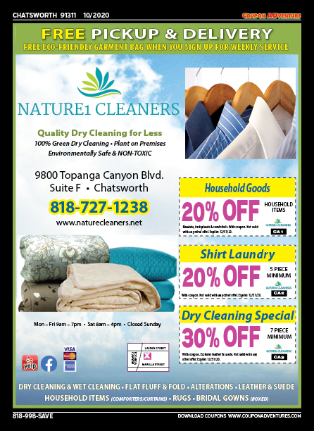 Nature1 Cleaners, Chatsworth, coupons, direct mail, discounts, marketing, Southern California