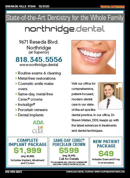 Northridge Dental, Granada Hills, coupons, direct mail, discounts, marketing, Southern California