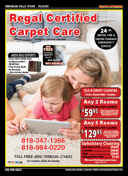 Regal Certified Carpet Care, Granada Hills, coupons, direct mail, discounts, marketing, Southern California