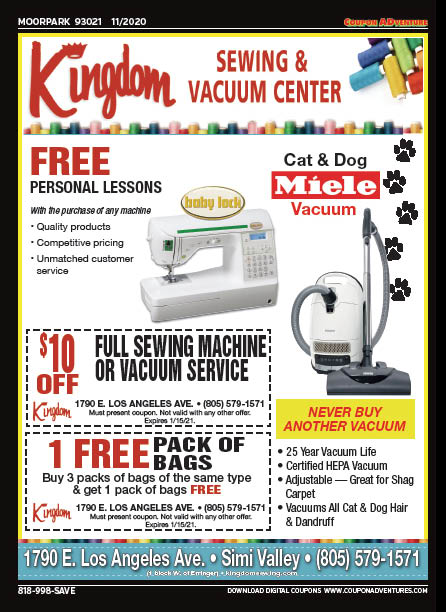 Kingdom Sewing & Vacuum Center, Moorpark, coupons, direct mail, discounts, marketing, Southern California