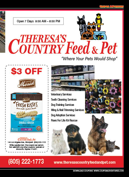 Theresa's Country Feed & Pet, Moorpark, coupons, direct mail, discounts, marketing, Southern California