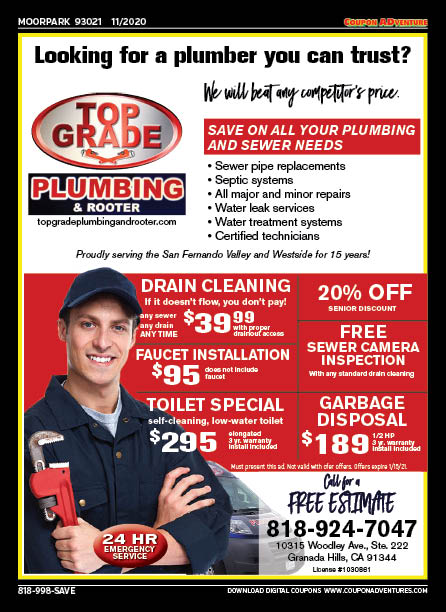 Top Grade Plumbing & Rooter, Moorpark, coupons, direct mail, discounts, marketing, Southern California