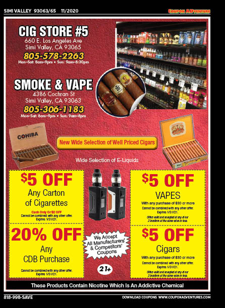 Cig Store #5, Smoke & Vape, Simi Valley, coupons, direct mail, discounts, marketing, Southern California