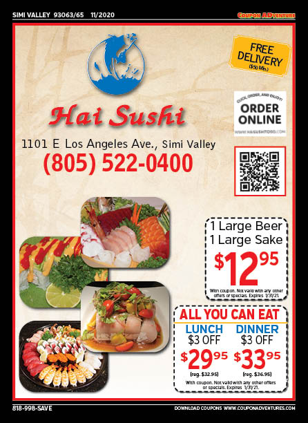 Hai Sushi, Simi Valley, coupons, direct mail, discounts, marketing, Southern California