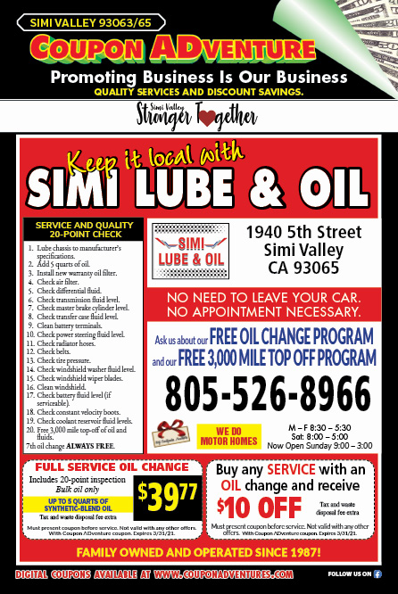 Simi Lube & Oil, Simi Valley, coupons, direct mail, discounts, marketing, Southern California