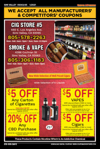 Cig Store #5, Smoke & Vape, Simi Valley, coupons, direct mail, discounts, marketing, Southern California