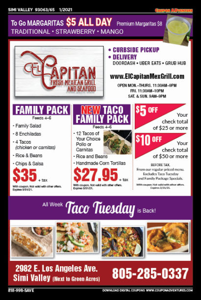 El Capitan Fresh Mexican Grill and Seafood, Simi Valley, coupons, direct mail, discounts, marketing, Southern California