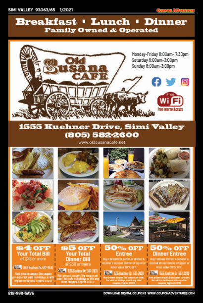 Old Susana Cafe, Simi Valley, coupons, direct mail, discounts, marketing, Southern California