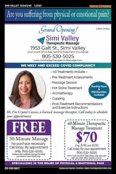 Simi Valley Therapeutic Massage, Simi Valley, coupons, direct mail, discounts, marketing, Southern California