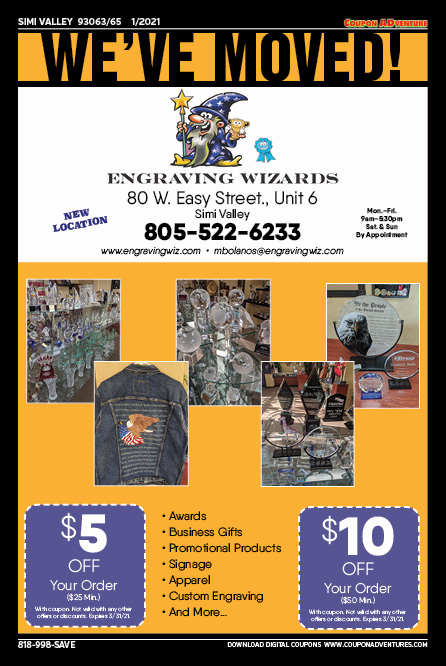 Engraving Wizard, Simi Valley, coupons, direct mail, discounts, marketing, Southern California