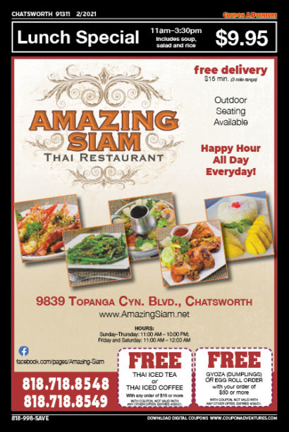 Amazing Siam, Chatsworth, coupons, direct mail, discounts, marketing, Southern California