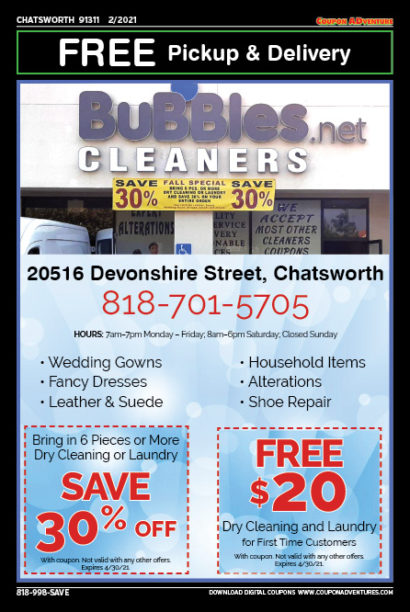 Bubbles.net Cleaners, Chatsworth, coupons, direct mail, discounts, marketing, Southern California