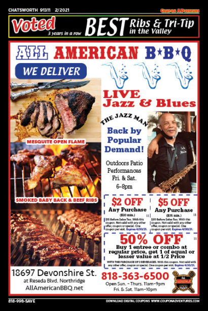 All American BBQ, Chatsworth, coupons, direct mail, discounts, marketing, Southern California