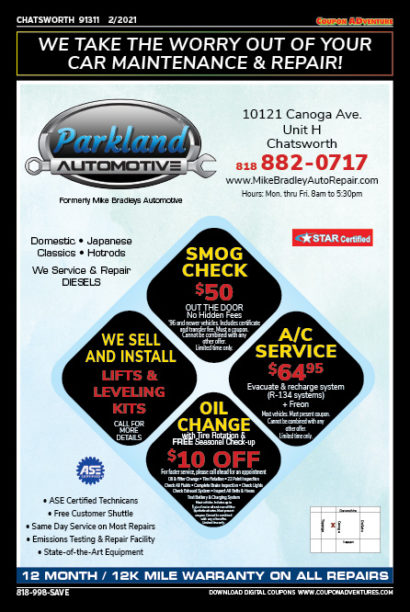 Parkland Automotive, Chatsworth, coupons, direct mail, discounts, marketing, Southern California