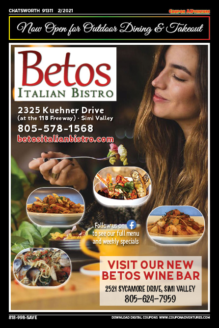 Betos Italian Bistro, Chatsworth, coupons, direct mail, discounts, marketing, Southern California