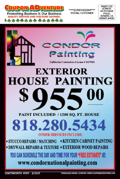 Condor Painting, Chatsworth, coupons, direct mail, discounts, marketing, Southern California