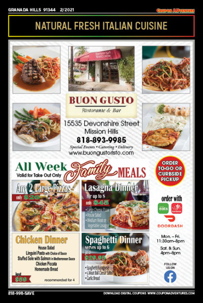 Buon Gusto, Granada Hills, coupons, direct mail, discounts, marketing, Southern California