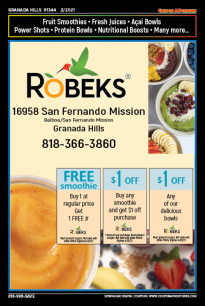 Robeks, Granada Hills, coupons, direct mail, discounts, marketing, Southern California