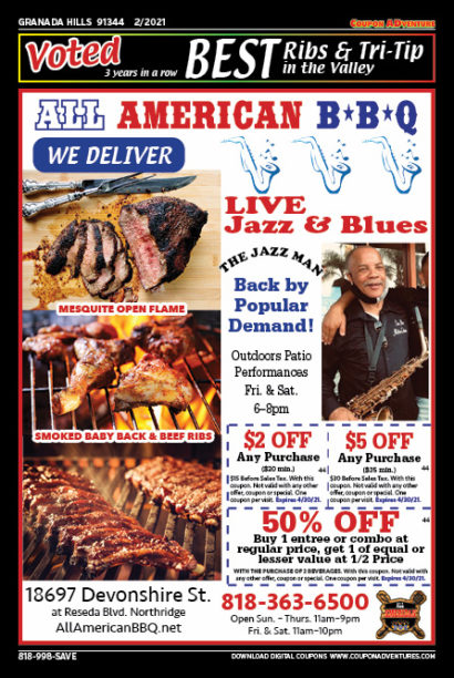 All American BBQ, Granada Hills, coupons, direct mail, discounts, marketing, Southern California