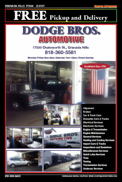 Dodge Bros., Granada Hills, coupons, direct mail, discounts, marketing, Southern California