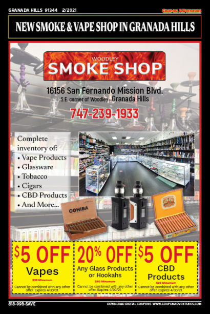 Woodley Smoke Shop, Granada Hills, coupons, direct mail, discounts, marketing, Southern California