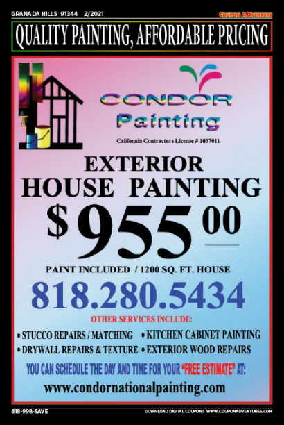 Condor Painting, Granada Hills, coupons, direct mail, discounts, marketing, Southern California