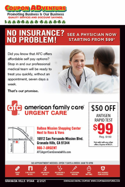 American Family Care Urgent Care, Granada Hills, coupons, direct mail, discounts, marketing, Southern California