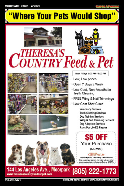 Theresa's Country Feed & Pet, Moorpark, coupons, direct mail, discounts, marketing, Southern California