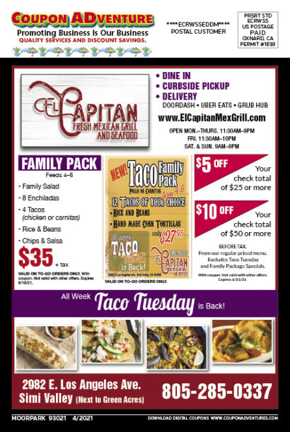 El Capitan Fresh Mexican Grill and Seafood, Moorpark, coupons, direct mail, discounts, marketing, Southern California