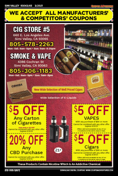 Smoke & Vape, Cig Store #5, Simi Valley, coupons, direct mail, discounts, marketing, Southern California