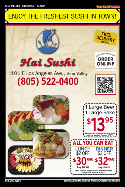 Hai Sushi, Simi Valley, coupons, direct mail, discounts, marketing, Southern California