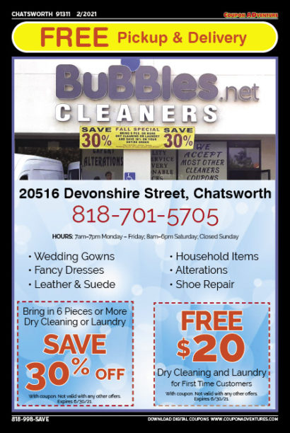 Bubbles.net Cleaners, Chatsworth, coupons, direct mail, discounts, marketing, Southern California
