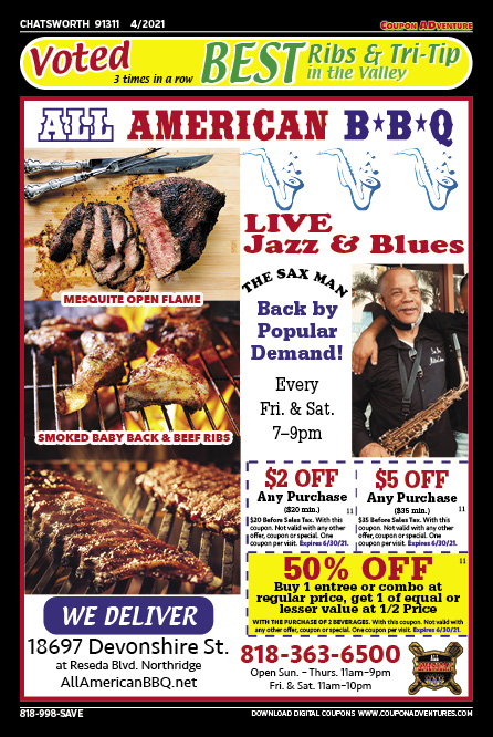 All American BBQ, Chatsworth, coupons, direct mail, discounts, marketing, Southern California