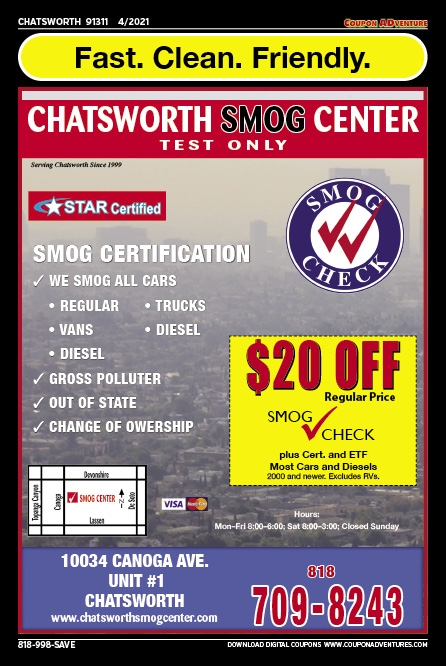 Chatsworth Smog Center, Chatsworth, coupons, direct mail, discounts, marketing, Southern California