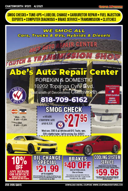 Abe's Auto Repair Center, Chatsworth, coupons, direct mail, discounts, marketing, Southern California