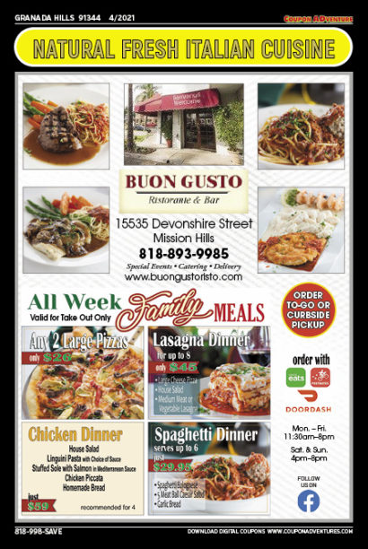 Buon Gusto, Granada Hills, coupons, direct mail, discounts, marketing, Southern California