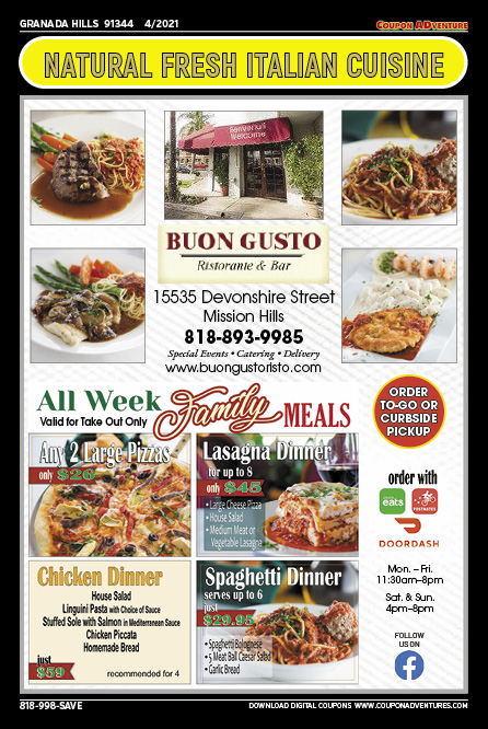 Buon Gusto, Granada Hills, coupons, direct mail, discounts, marketing, Southern California