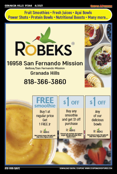 Robeks, Granada Hills, coupons, direct mail, discounts, marketing, Southern California