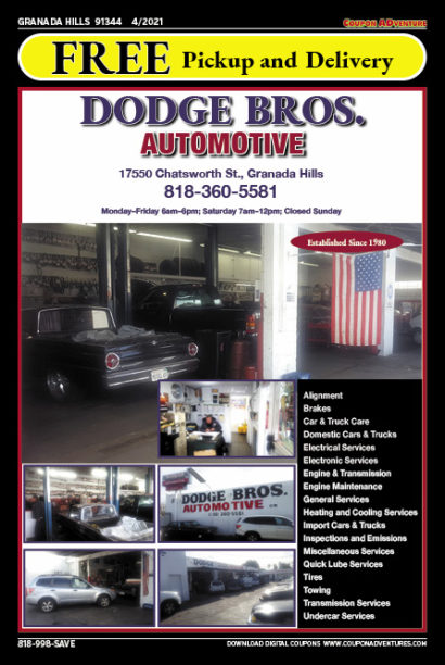 Dodge Bros., Granada Hills, coupons, direct mail, discounts, marketing, Southern California