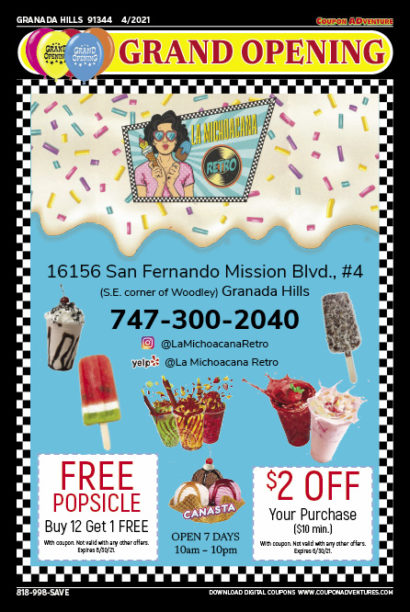 La Michoacana Rertro, Granada Hills, coupons, direct mail, discounts, marketing, Southern California