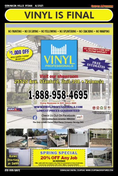 Vinyl Professionals, Granada Hills, coupons, direct mail, discounts, marketing, Southern California