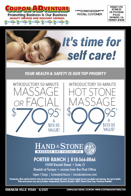 Hand & Stone Massage and Facial Spa, Granada Hills, coupons, direct mail, discounts, marketing, Southern California