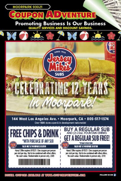 Jersey Mike's Subs, Moorpark coupons, direct mail, discounts, marketing, Southern California