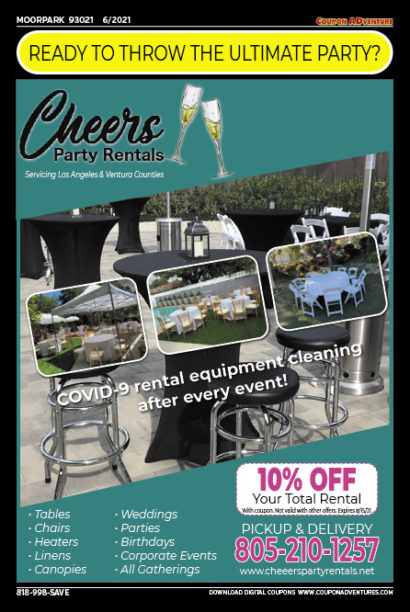 Cheers Party Rentals, Moorpark coupons, direct mail, discounts, marketing, Southern California