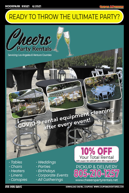 Cheers Party Rentals, Moorpark coupons, direct mail, discounts, marketing, Southern California