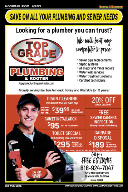 Top Grade Plumbing, Moorpark coupons, direct mail, discounts, marketing, Southern California